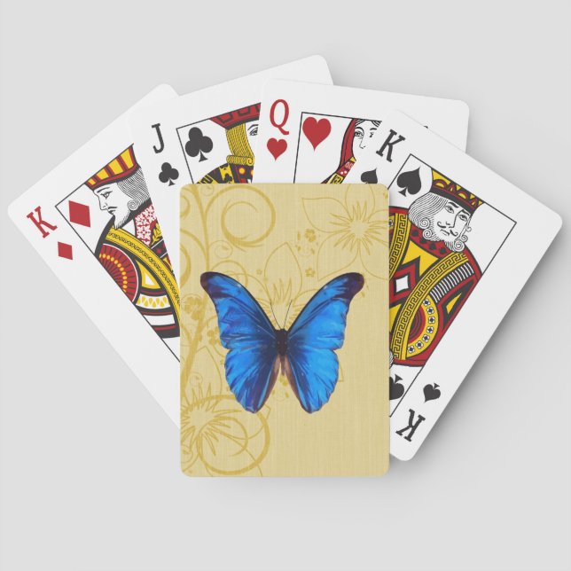 Beautiful Blue Butterfly Vintage art Playing Cards (Back)