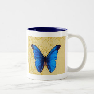 Beautiful Blue Butterfly Vintage art Two-Tone Coffee Mug