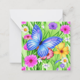 Beautiful Blue Butterfly with flowers Watercolor  Card