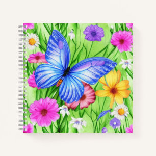 Beautiful Blue Butterfly with flowers Watercolor  Notebook