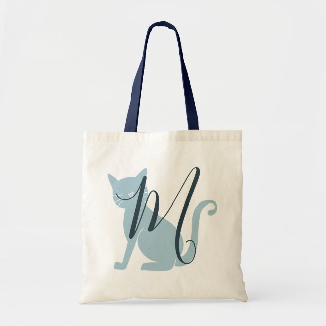 Beautiful Blue Cat Monogram Tote Bag (Front)
