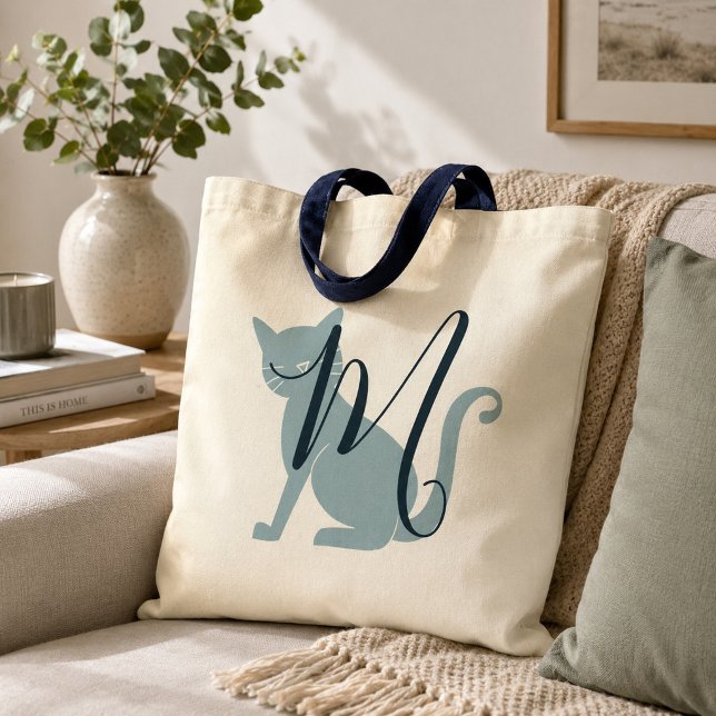 Beautiful Blue Cat Monogram Tote Bag (Creator Uploaded)