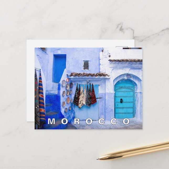 Beautiful Blue Chefchaouen Moroccan Architecture Postcard (Front/Back In Situ)