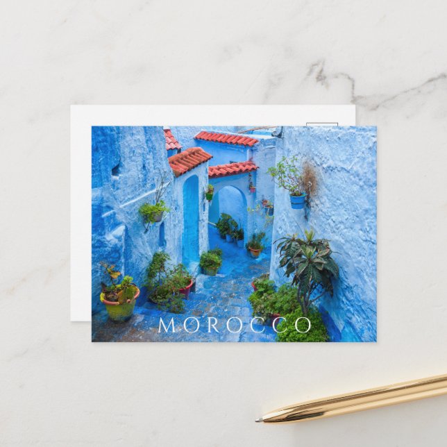 Beautiful Blue Chefchaouen Moroccan Architecture Postcard (Front/Back In Situ)