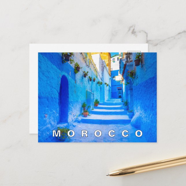 Beautiful Blue Chefchaouen Moroccan Architecture Postcard (Front/Back In Situ)