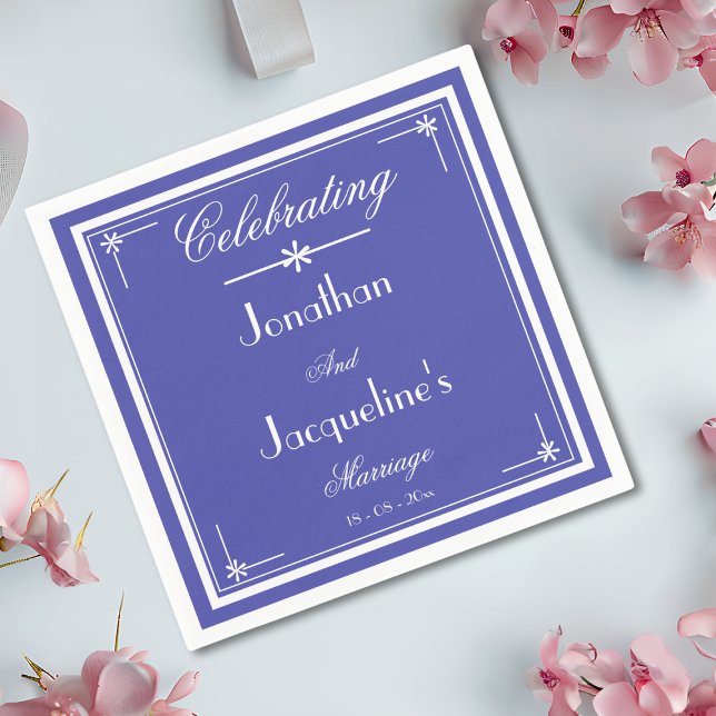 Beautiful Blue - Chic Script Wedding Cake Table  Napkin (Beautiful Blue and White, Chic Script, Elegant Wedding Paper Napkins.)