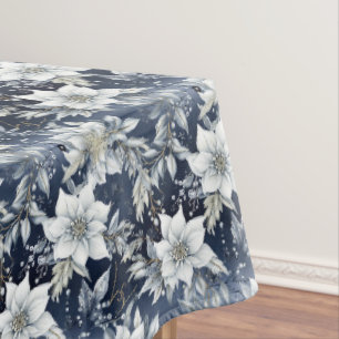 Beautiful Blue Christmas Floral  Tablecloth