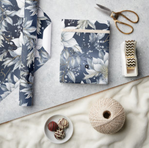 Beautiful Blue Christmas Floral Wrapping Paper