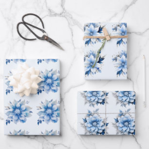 Beautiful Blue Christmas Flowers  Wrapping Paper Sheet