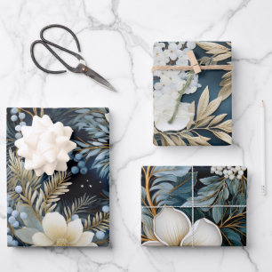 Beautiful Blue Christmas Mix Wrapping Paper Sheet