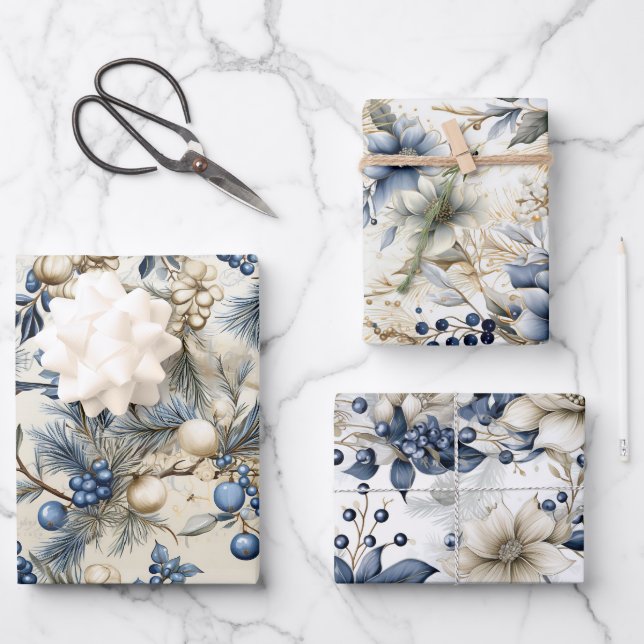 Beautiful Blue Christmas   Mix Wrapping Paper Sheet (Front)