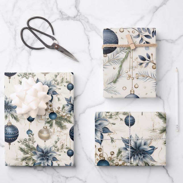 Beautiful Blue Christmas   Mix Wrapping Paper Sheet (Front)