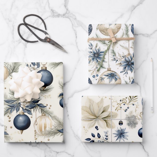 Beautiful Blue Christmas   Mix Wrapping Paper Sheet (Front)