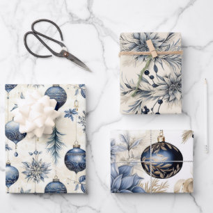 Beautiful Blue Christmas Mix Wrapping Paper Sheet