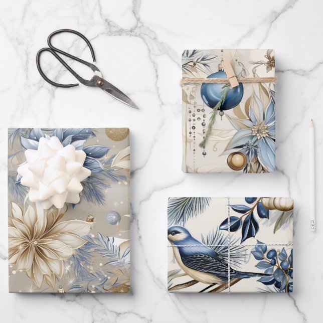 Beautiful Blue Christmas   Mix Wrapping Paper Sheet (Front)