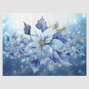 Beautiful Blue Christmas Poinsettias Decoupage Tissue Paper