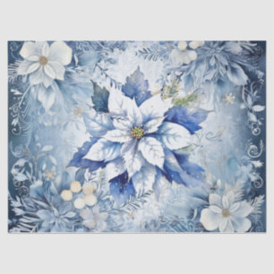Beautiful Blue Christmas Poinsettias Decoupage Tissue Paper
