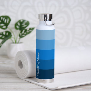 BEAUTIFUL BLUE COLOR STRIPE LINE PATTERN NAME WATER BOTTLE