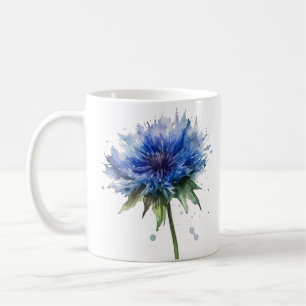 beautiful blue corn flower in watercolor coffee mug