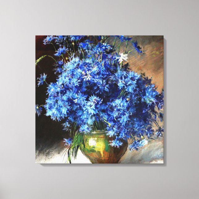 Beautiful Blue Cornflowers painting, Canvas Print (Front)
