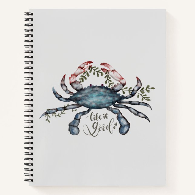 Beautiful Blue Crab Art Design Notebook (Front)