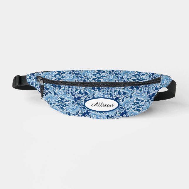 Beautiful Blue Damask Bum Bags (Front)