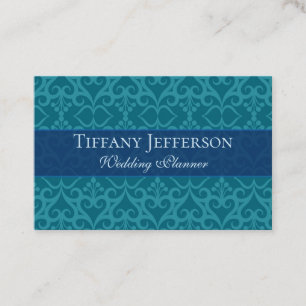 Beautiful Blue Damask Wedding Planner Business Card