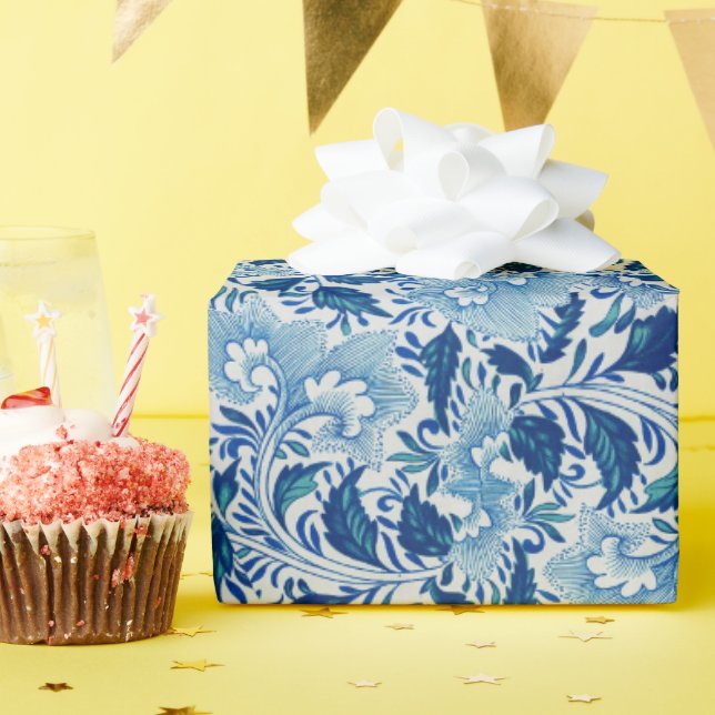 Beautiful Blue Damask Wrapping Paper (Birthday Party)