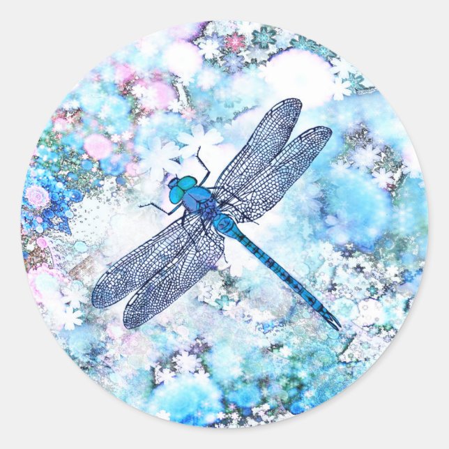 Beautiful Blue Dragonfly Classic Round Sticker (Front)