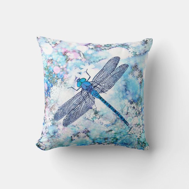Beautiful Blue Dragonfly Cushion (Front)