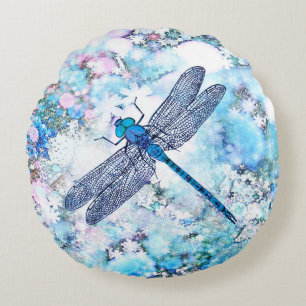 Beautiful Blue Dragonfly Round Cushion
