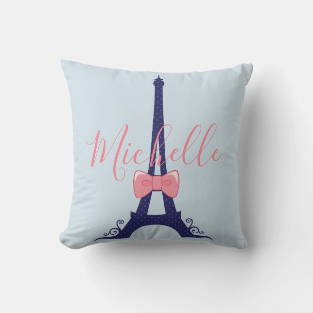 Beautiful Blue Eiffel Tower Cushion (Front)