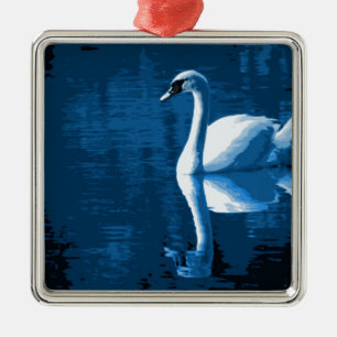 Beautiful Blue Elegant Calm River White Swan Metal Tree Decoration