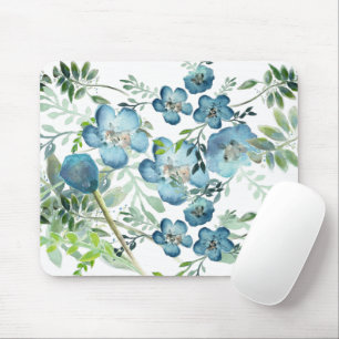 Beautiful Blue Elegant Watercolor Floral Greenery Mouse Mat