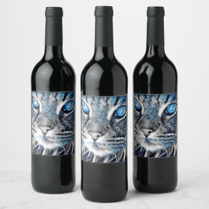 Beautiful blue-eyed cat wine label
