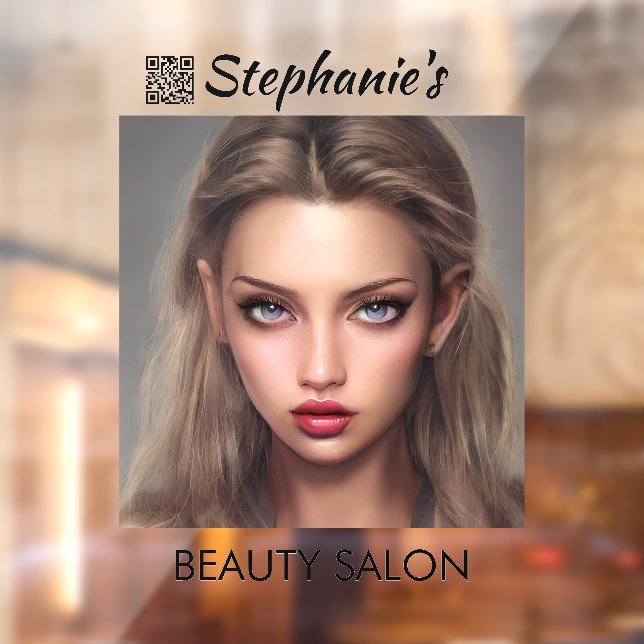 Beautiful Blue Eyes Girl Beauty Salon With QR Code Window Cling (Sheet 2)