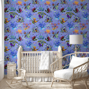 Beautiful Blue Fairyland Flowers Large Repeat Wallpaper