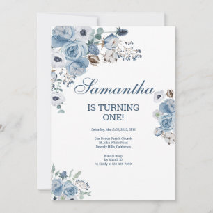 Beautiful Blue Floral Birthday Invitation