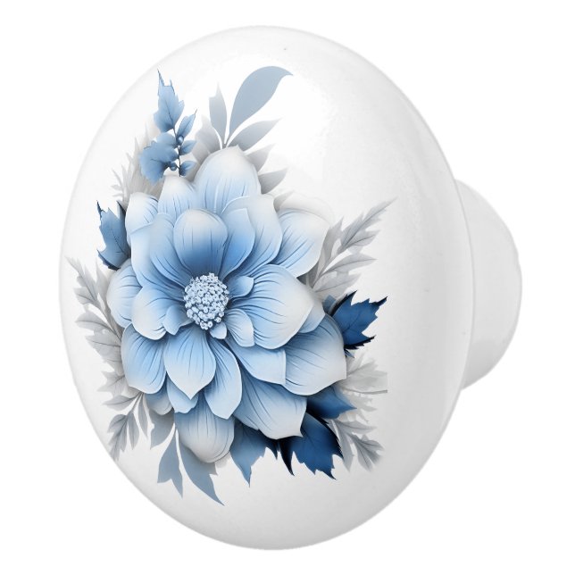 Beautiful Blue Floral  Ceramic Knob (Right)