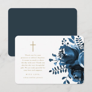 Beautiful Blue Floral Cross Baptism Thank You Card