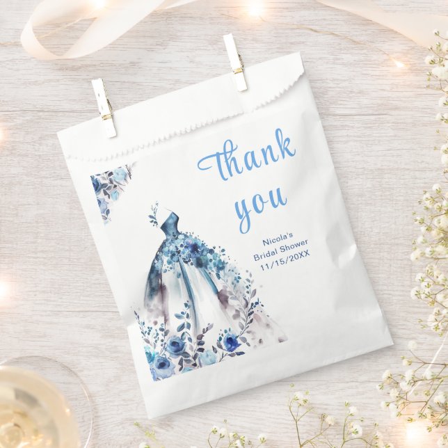 Beautiful Blue Floral Dress Bridal Shower Favour Bags (Clipped)
