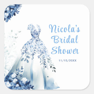 Beautiful Blue Floral Dress Bridal Shower Square Sticker