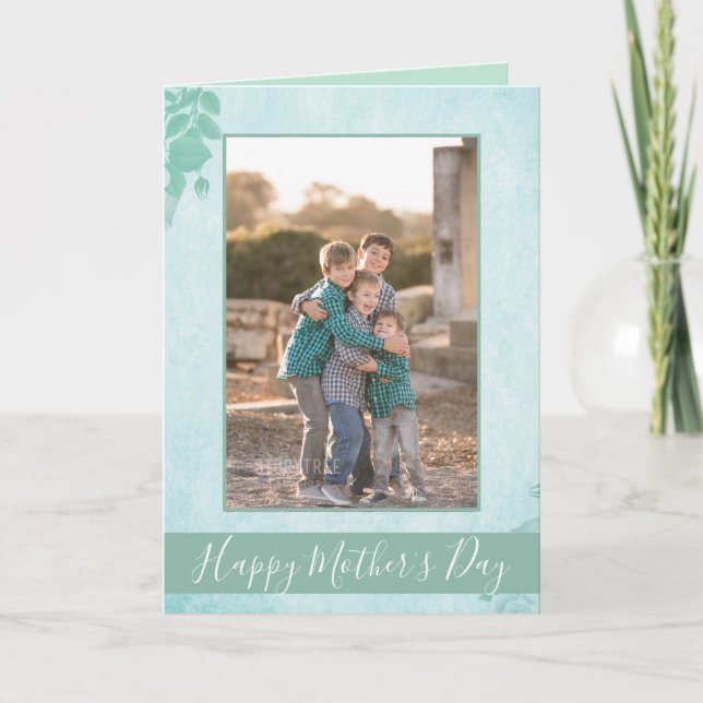 Beautiful Blue Floral Happy Mother's Day Photo Card (Front)