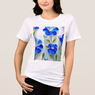 Beautiful Blue Floral Jewel Design with Gemstones Tri-Blend Shirt