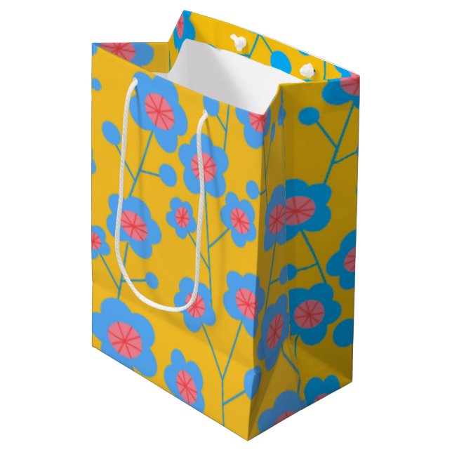 Beautiful blue floral medium gift bag (Front Angled)