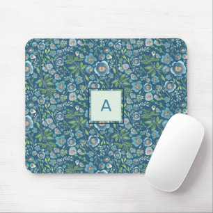 Beautiful Blue Floral Pattern Mouse Pad