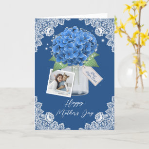 Beautiful Blue Floral Photo Happy Mother's Day Card