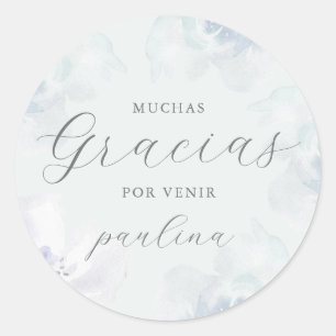 Beautiful Blue Floral Quinceañera Gracias Name Classic Round Sticker
