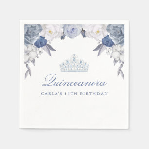 Beautiful Blue Floral Quinceanera Napkin