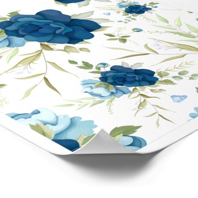 Beautiful Blue Floral Seamless Pattern Poster (Corner)
